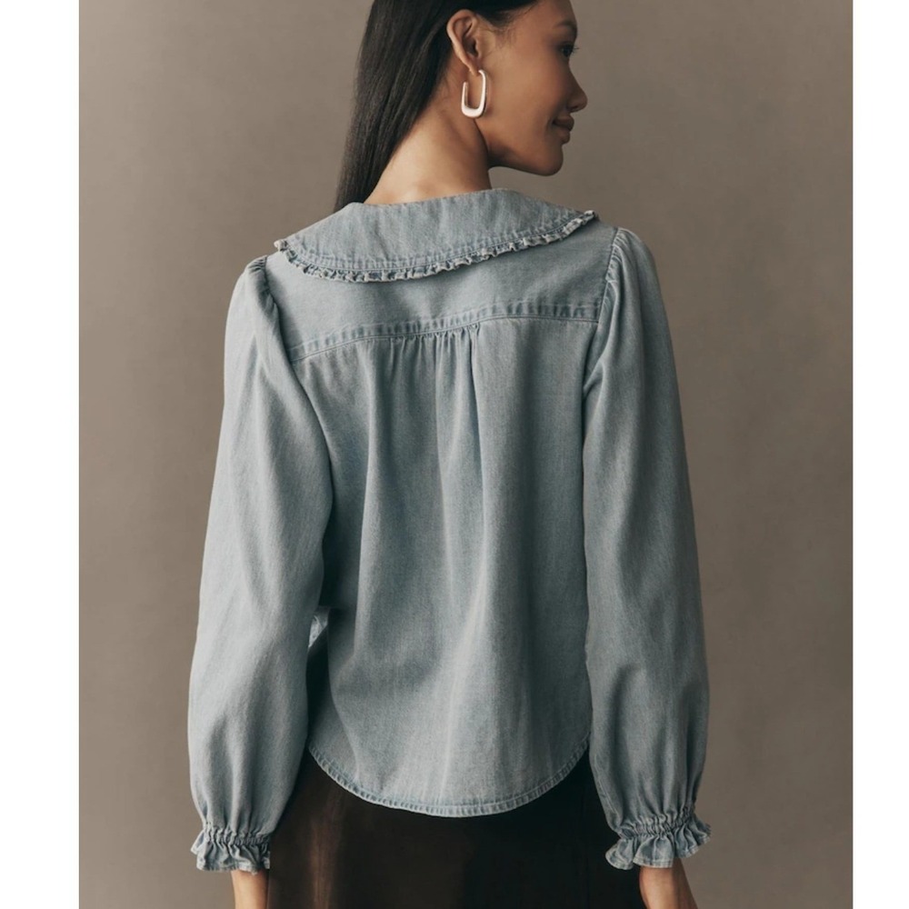 Anthropologie Pilcro The Keira Collared Denim Button Front Shirt Blue Small - Picture 2 of 11